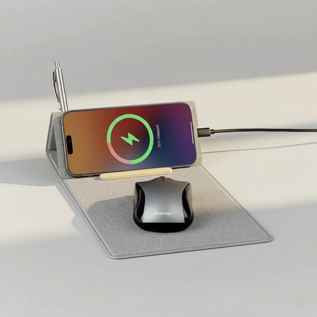 Wireless mousepad desk organiser