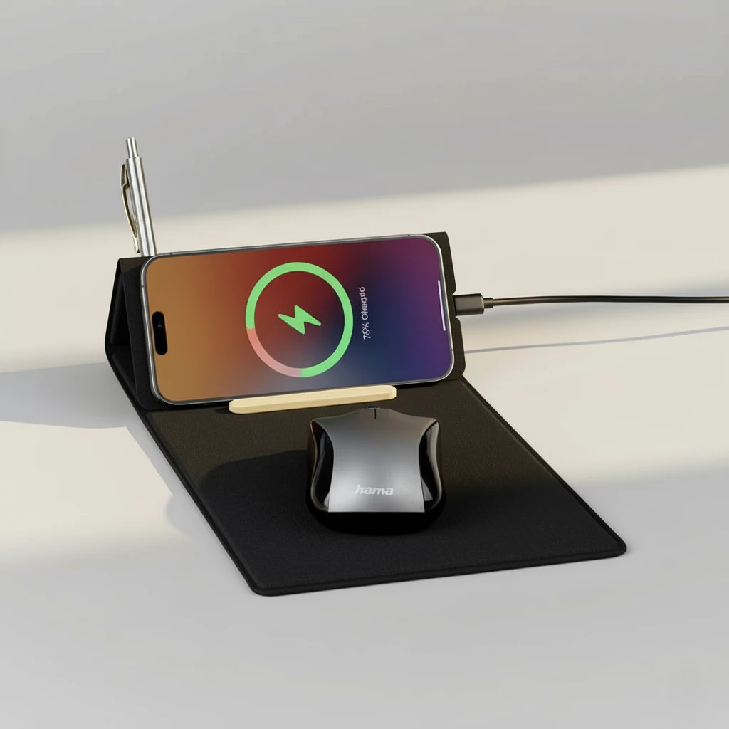 Wireless mousepad desk organiser