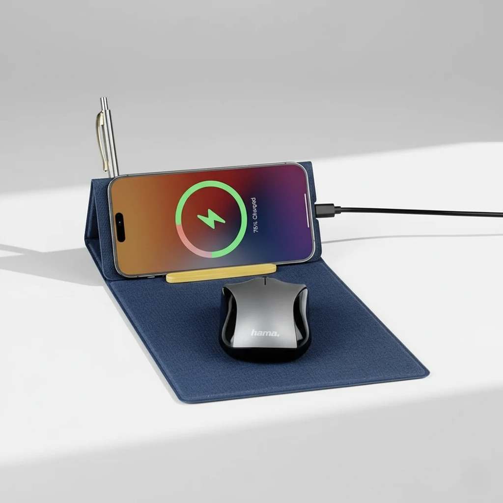 Wireless mousepad desk organiser