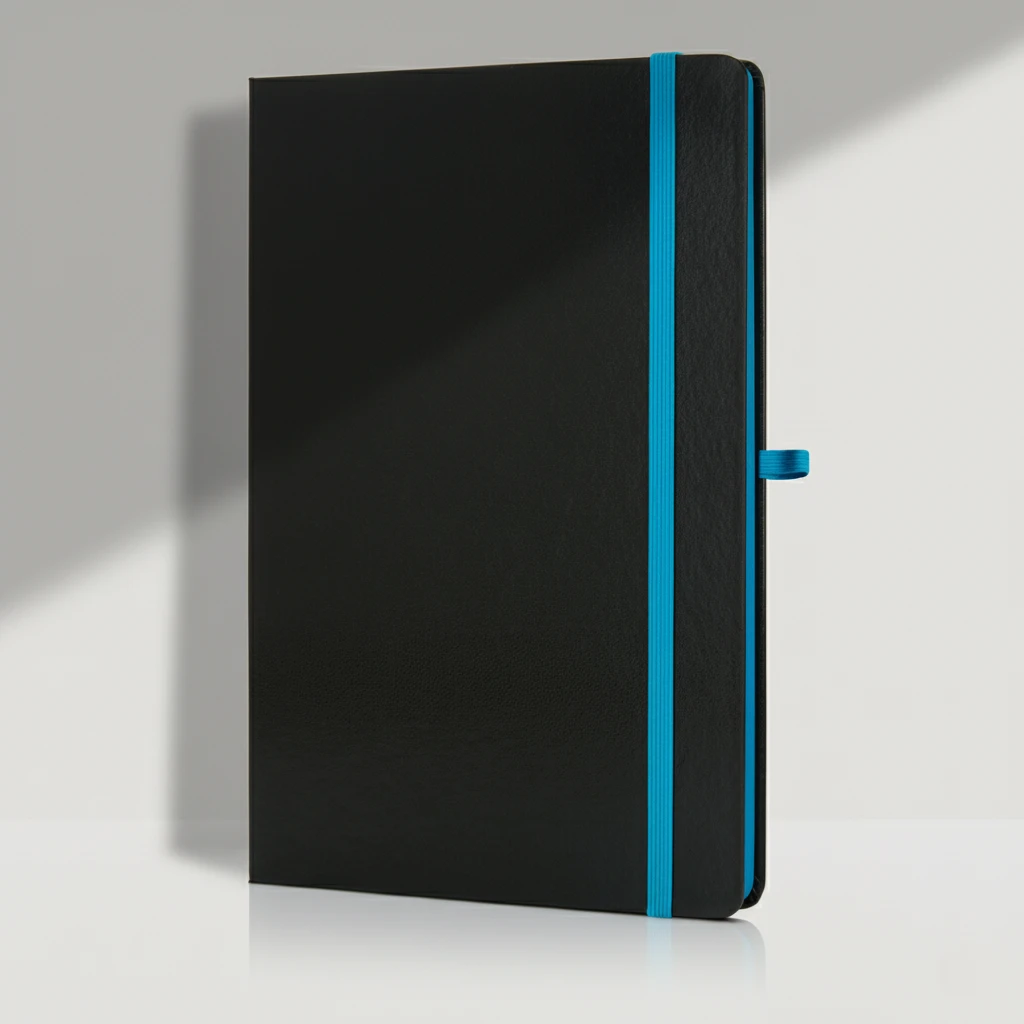 A5 size Black notebook with colour strap