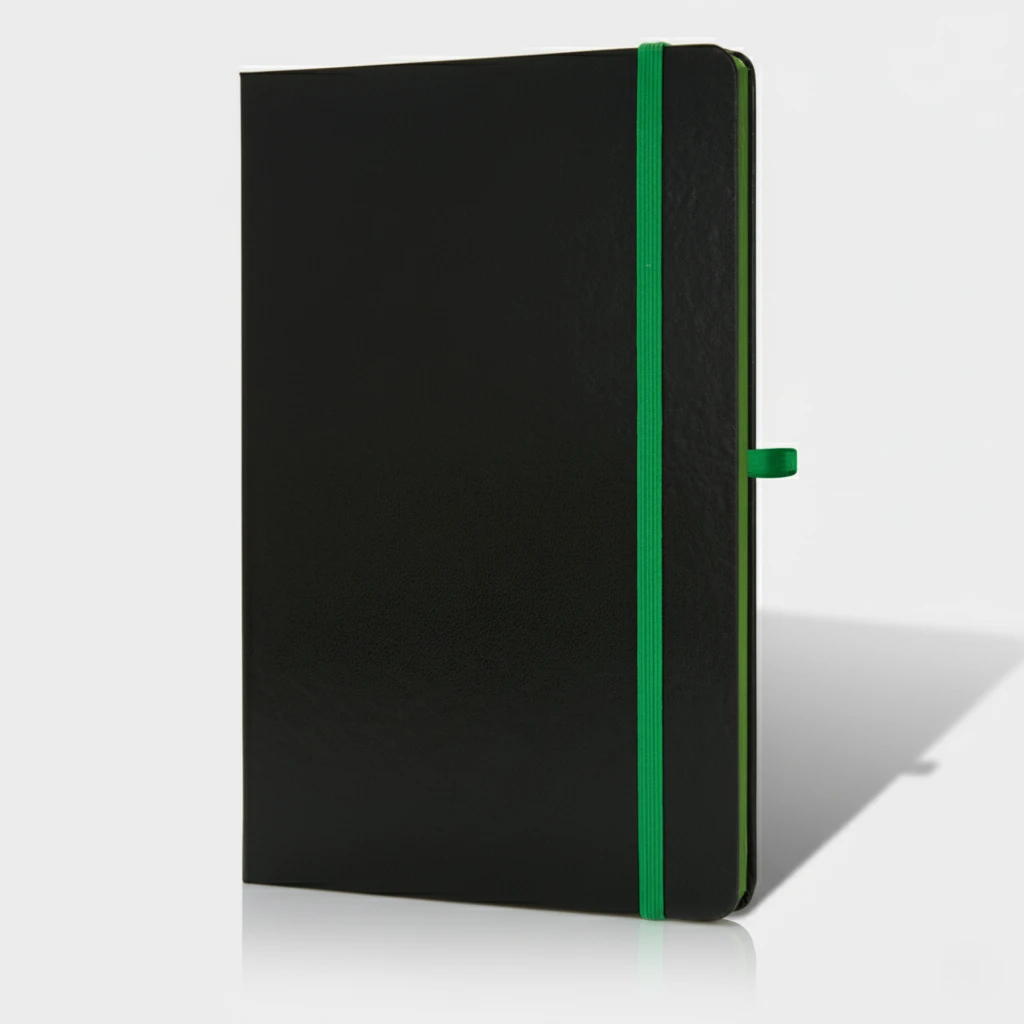 A5 size Black notebook with colour strap