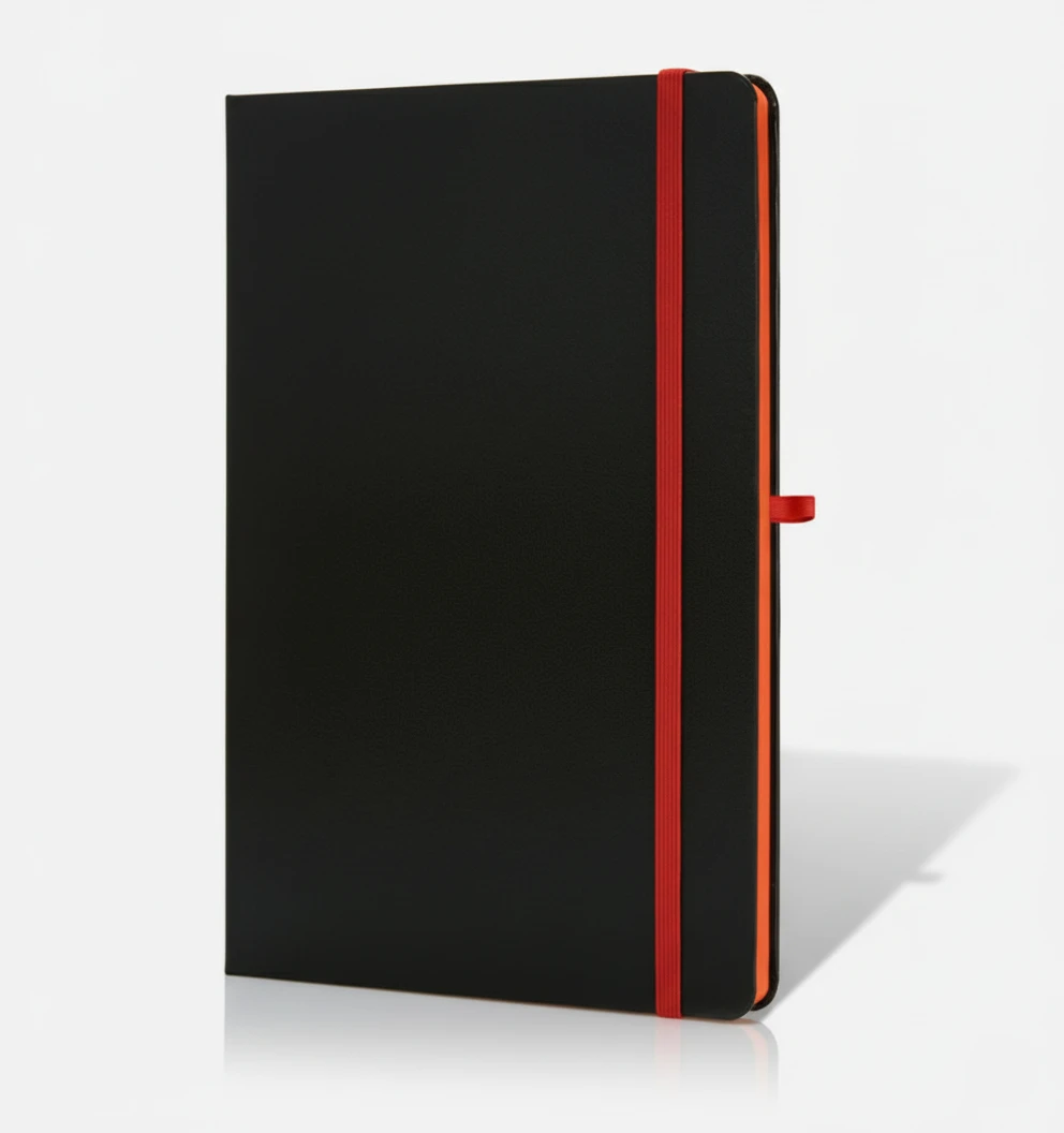 A5 size Black notebook with colour strap