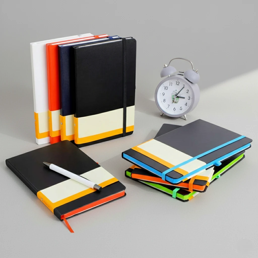 A5 size Black notebook with colour strap