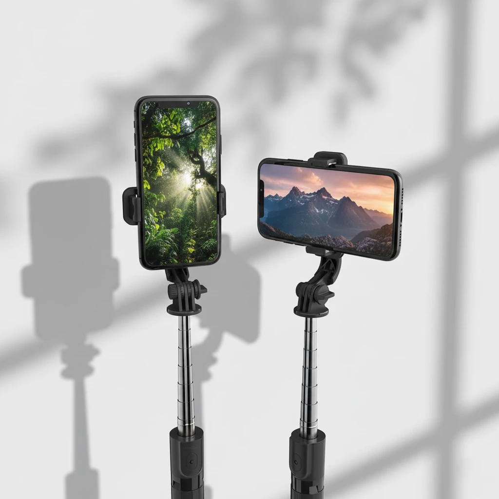 Mobile tripod with selfie stick & camera shutter