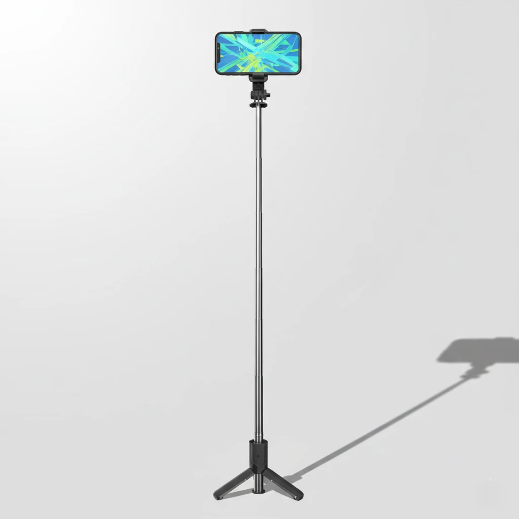Mobile tripod with selfie stick & camera shutter