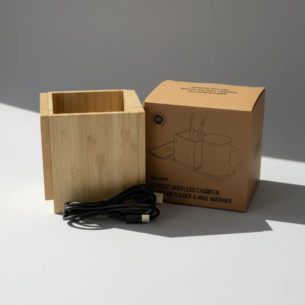 Foldable Wireless Charging Pad with Mug Warmer and Pen Holder
