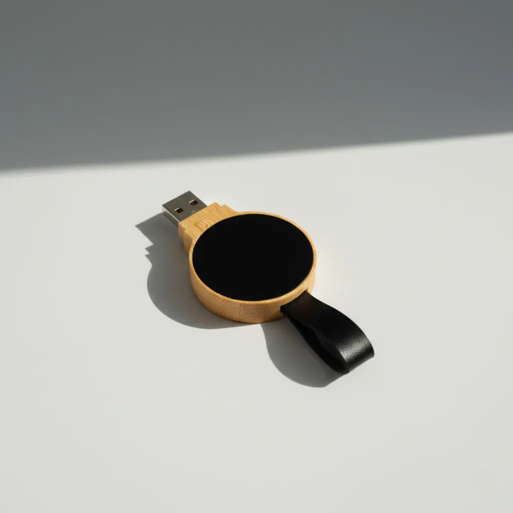 Round Bamboo LED USB Flash Drive