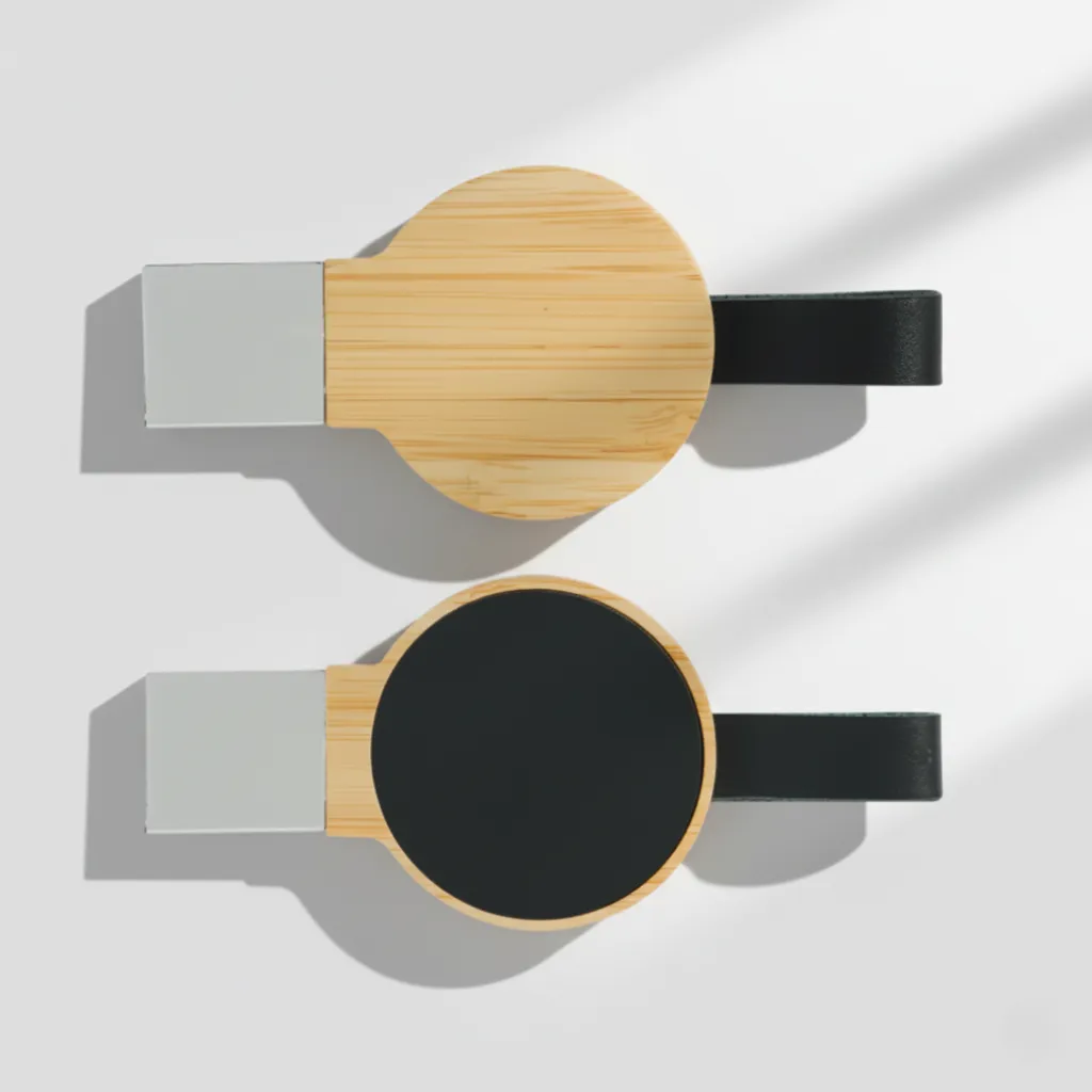 Round Bamboo LED USB Flash Drive