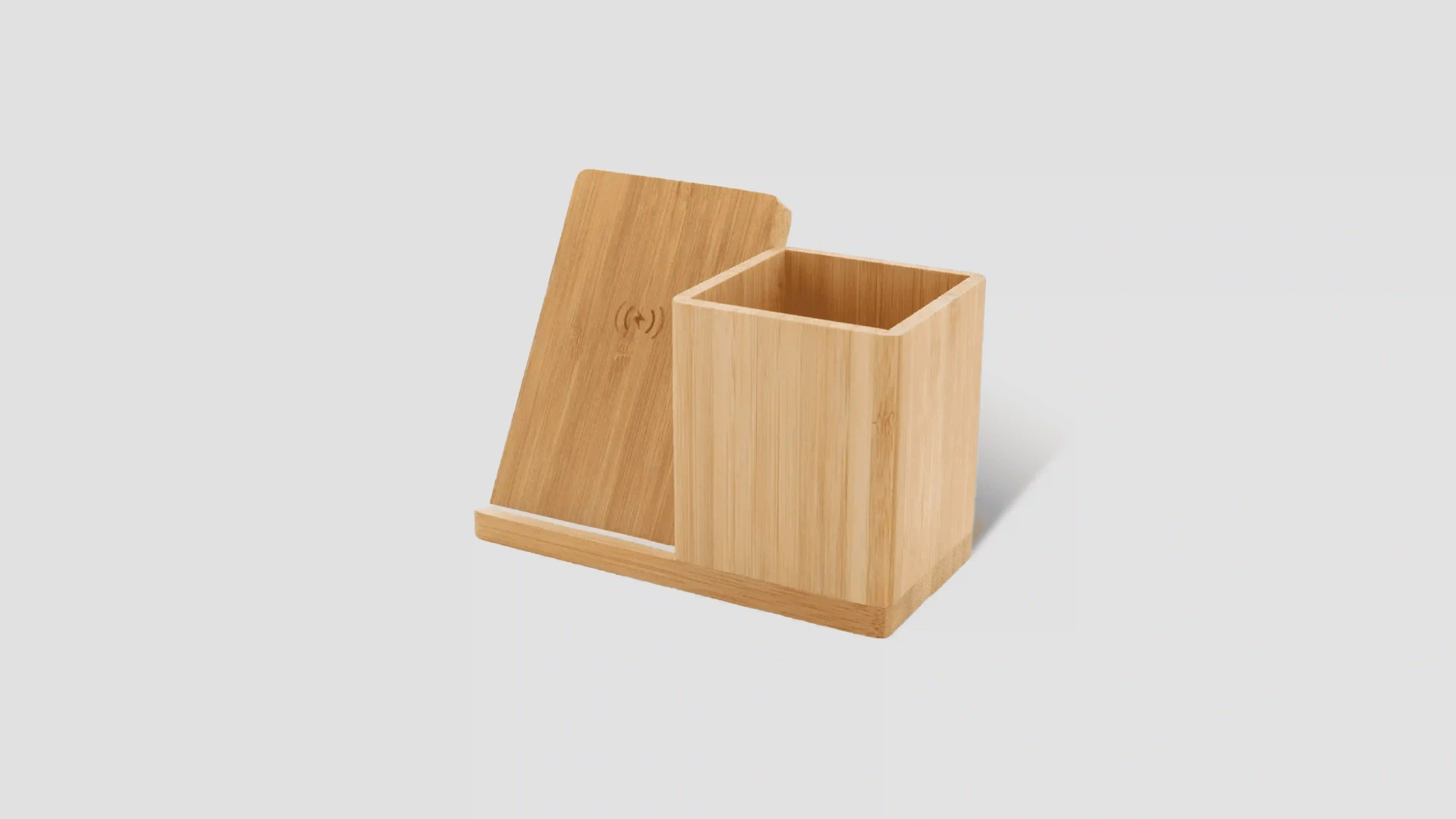 Bamboo wireless charger with pen holder