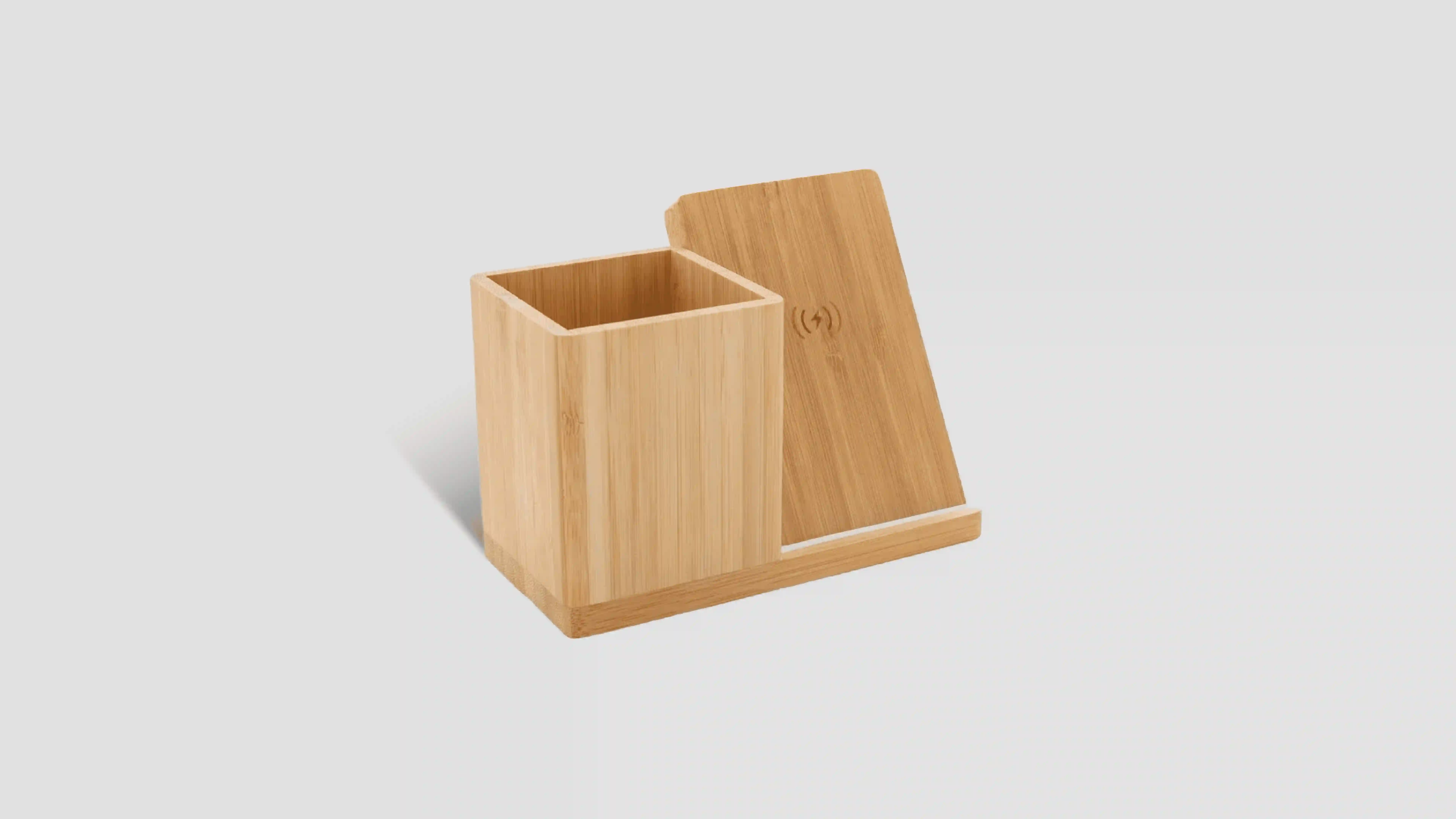 Bamboo wireless charger with pen holder