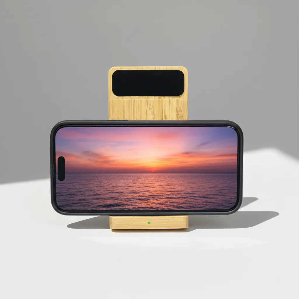 Light up logo Bamboo Phone holder