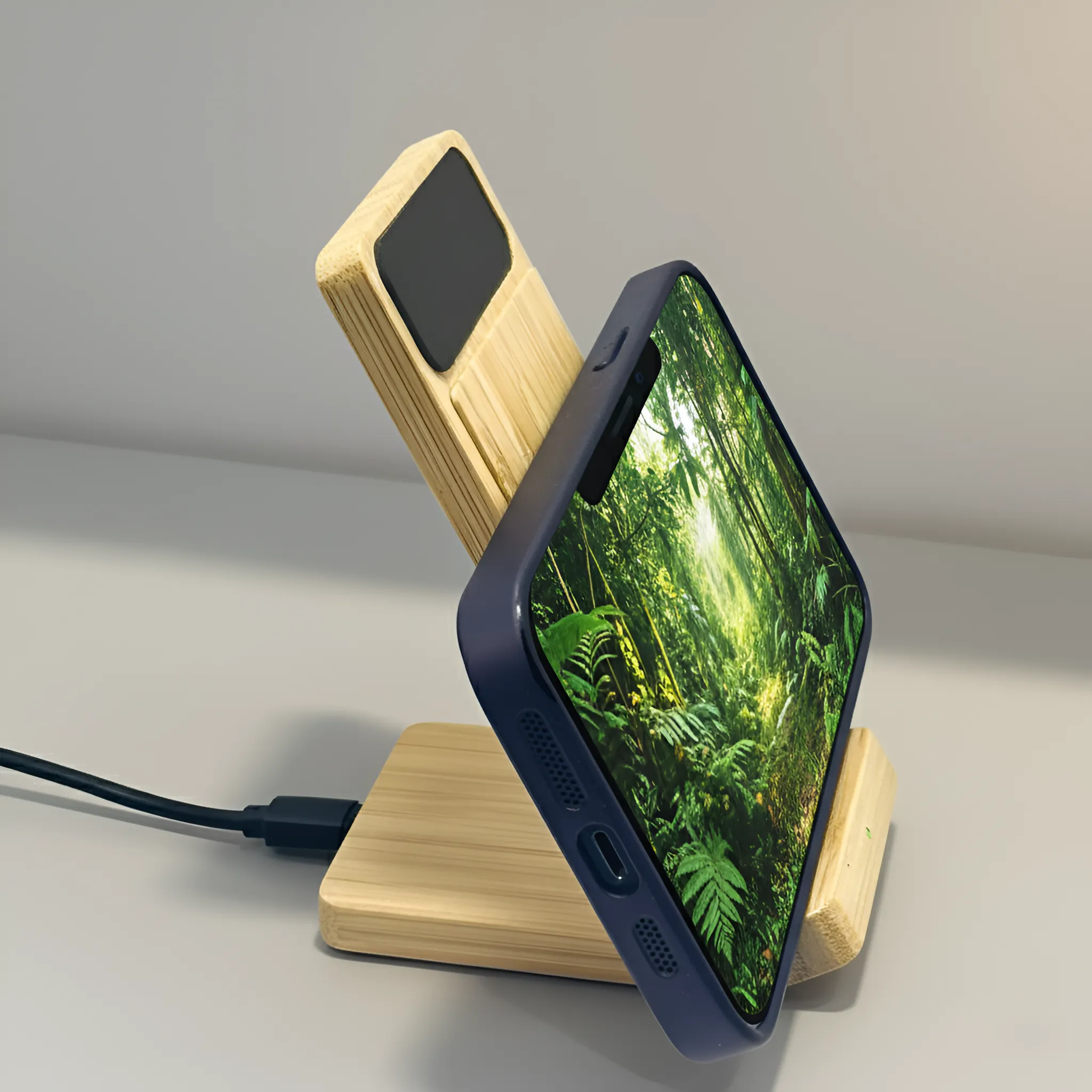 Light up logo Bamboo Phone holder