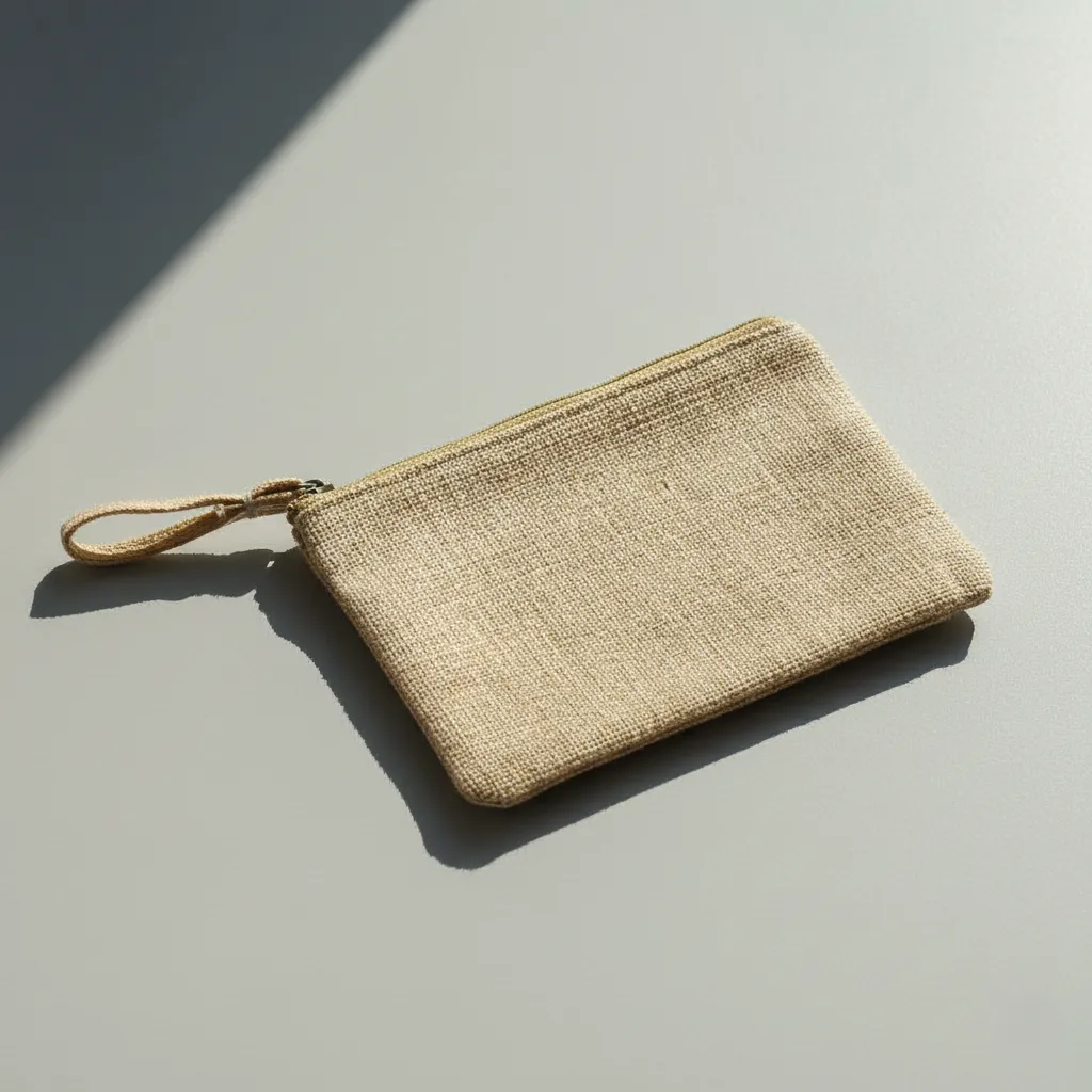 Cotton-Jute Zipper Pouch - Natural
