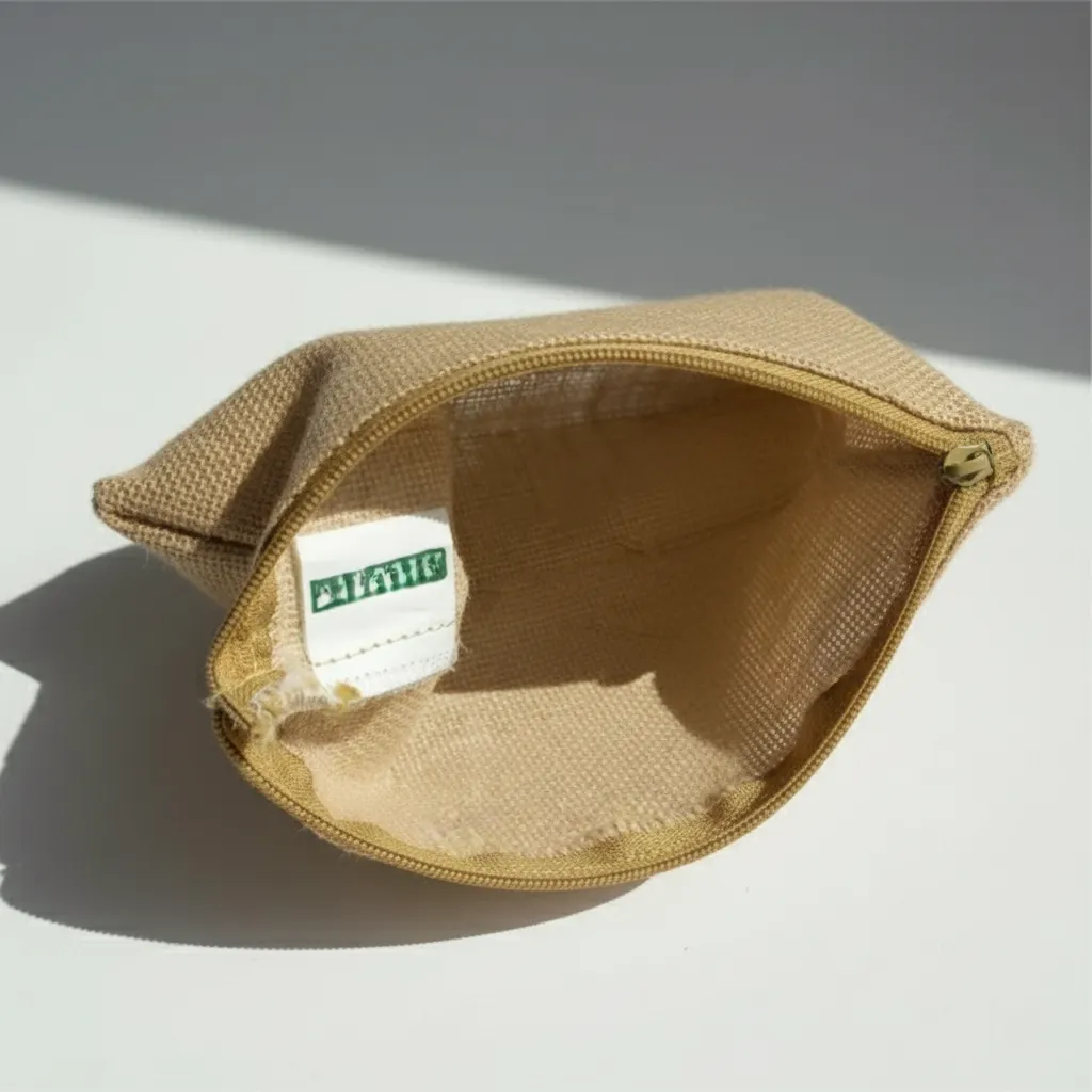 Cotton-Jute Zipper Pouch - Natural