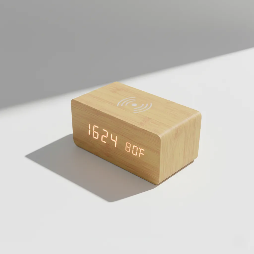 Wooden Digital Alarm clock with wireless charger